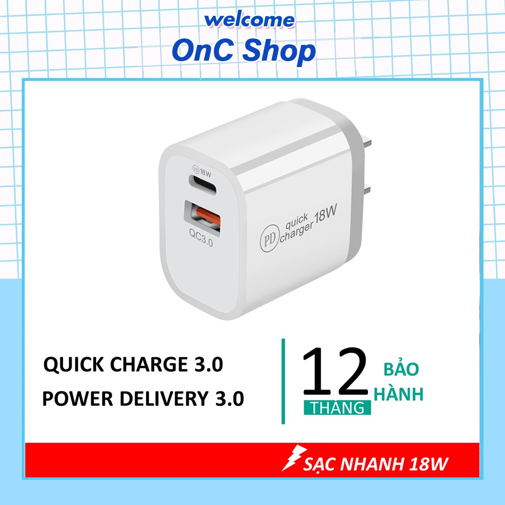 Cốc Sạc Nhanh 18W ONC FLASH, Sạc Nhanh PD 18W + QC 18W-Hàng Chính Hãng