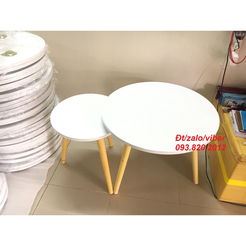 PK - Cặp bàn tròn trắng sofa phòng khách 60-40, bàn trà, bàn sofa, bàn cafe phòng khách