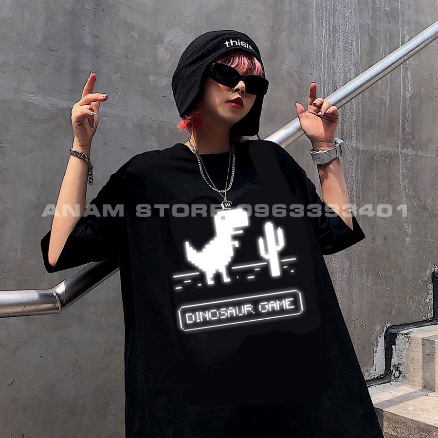Áo thun phản quang tay lỡ nam nữ khủng long 2