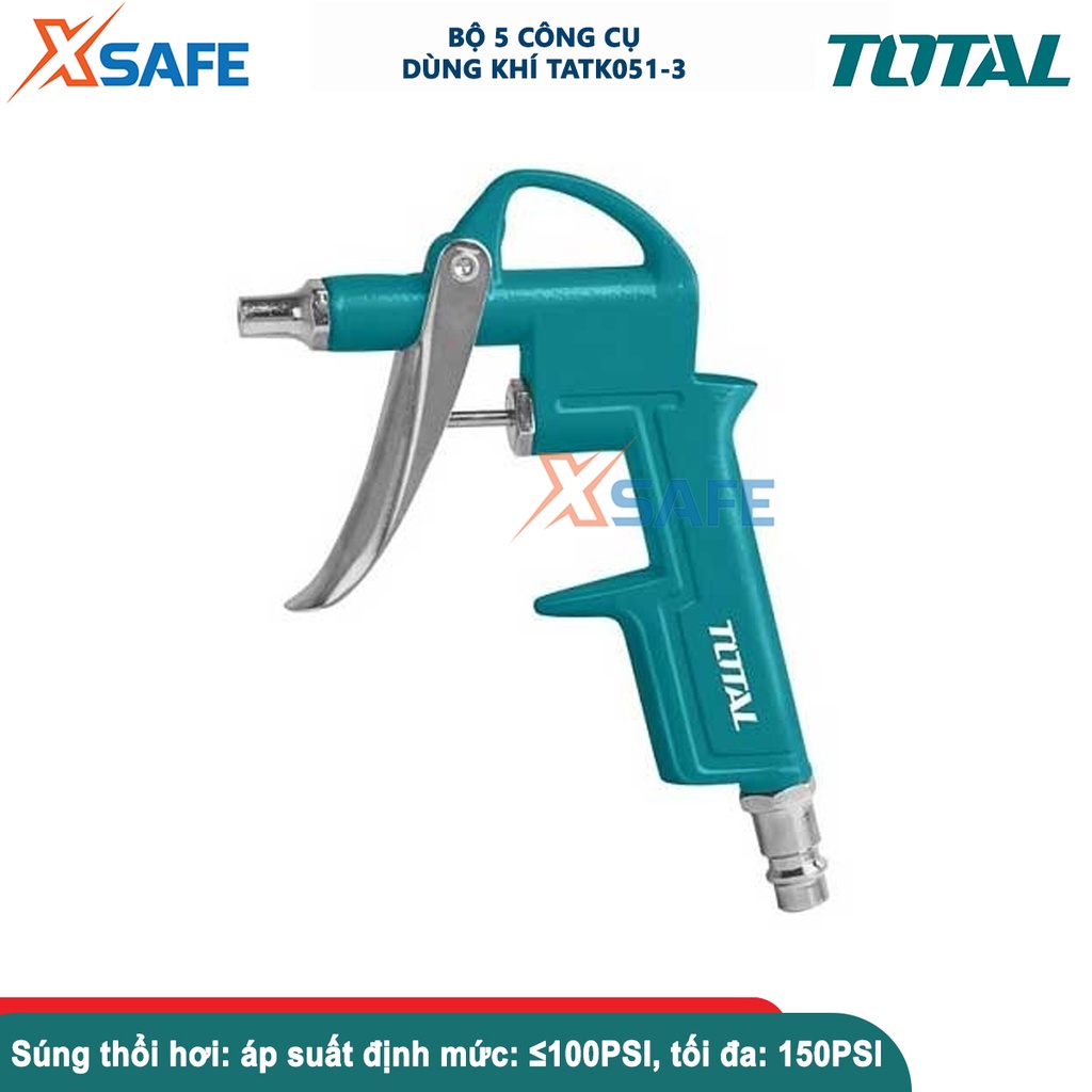 Bộ 5 công cụ dùng khí TOTAL TATK051-3, dụng cụ xịt hơi 5 chi tiết gồm dây hơi PU, súng thổi khí, súng phun sơn, bơm lốp