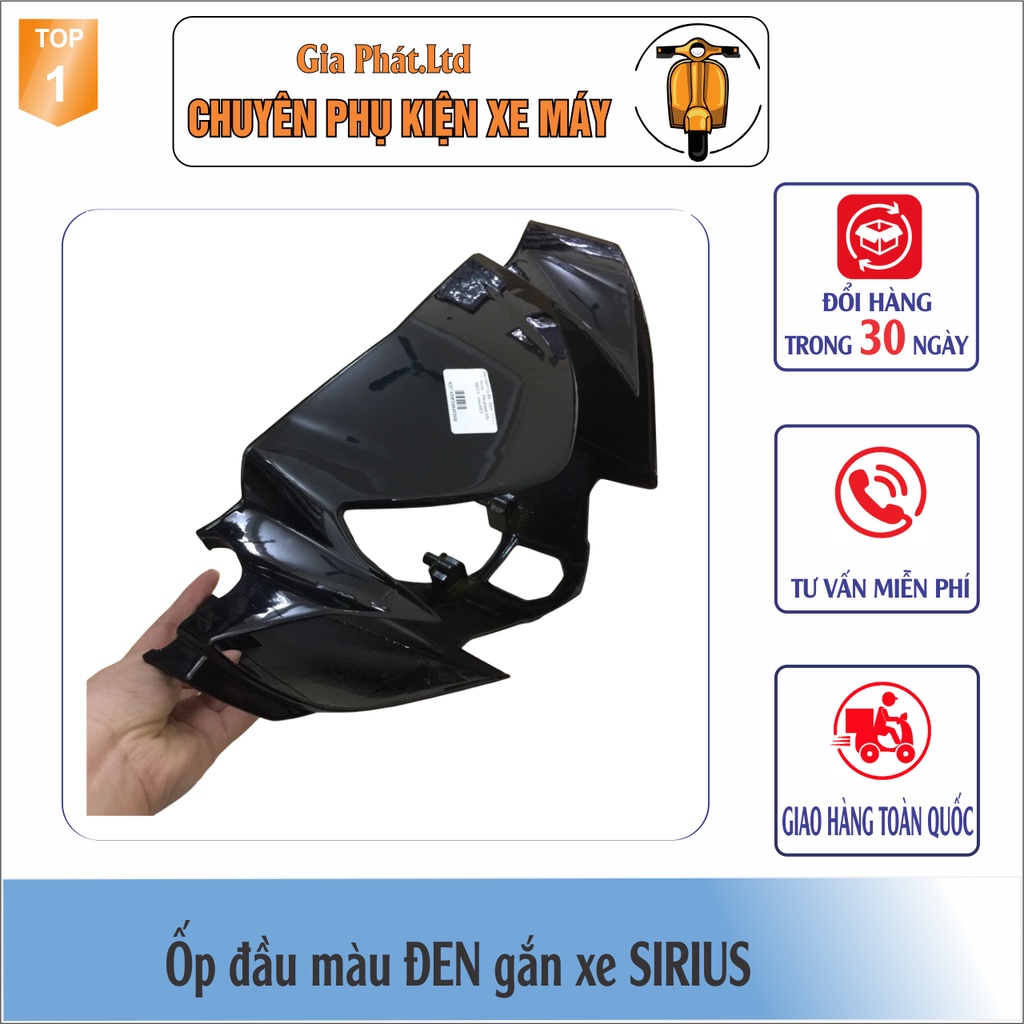 Bộ ốp đầu màu ĐEN gắn xe SIRIUS đầy đủ Ốp đầu trước, Gáy sau và Pha đèn kèm bóng