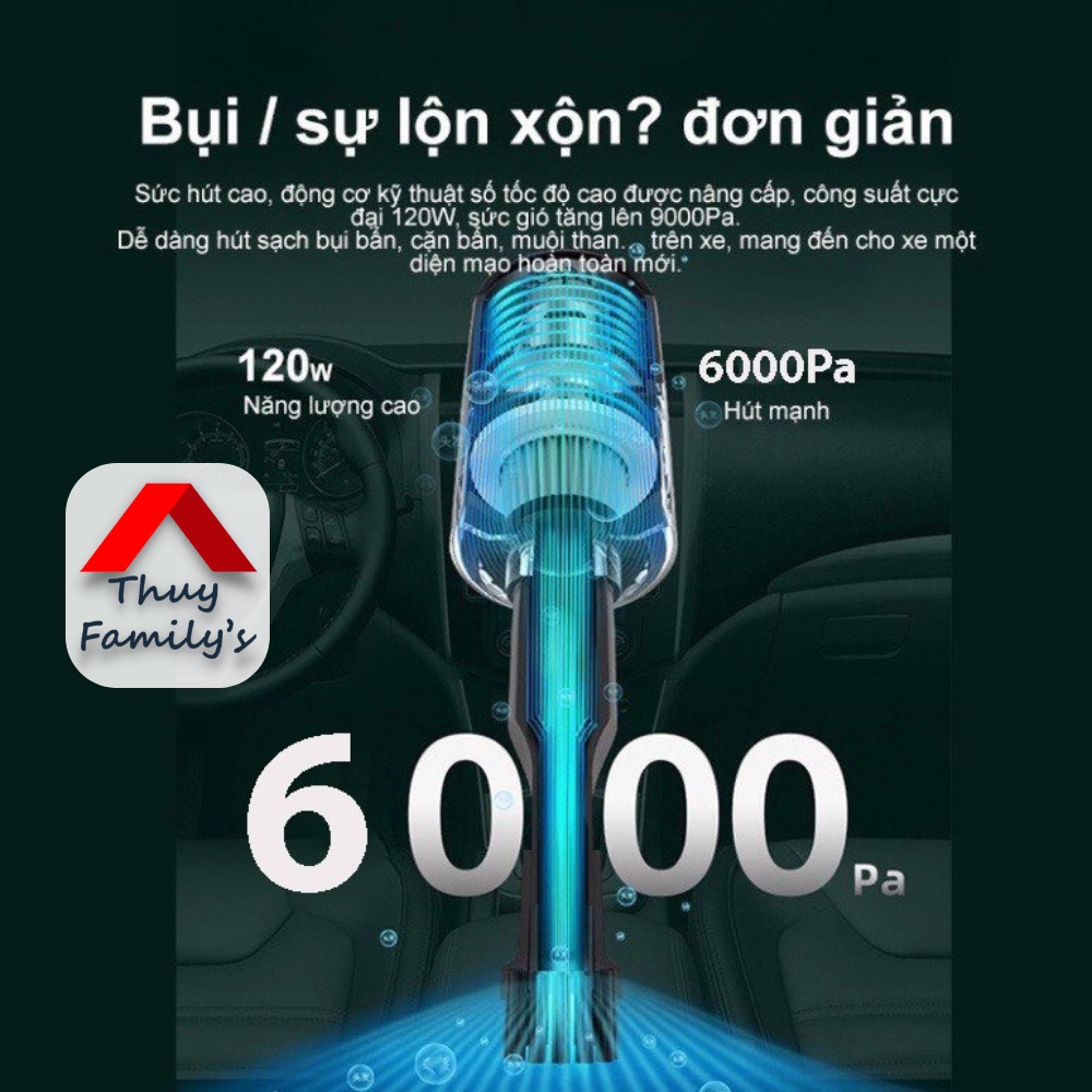 Máy hút bụi cầm tay mini không dây DHA, vệ sinh ô tô, hút bụi giường nệm, lông chó mèo