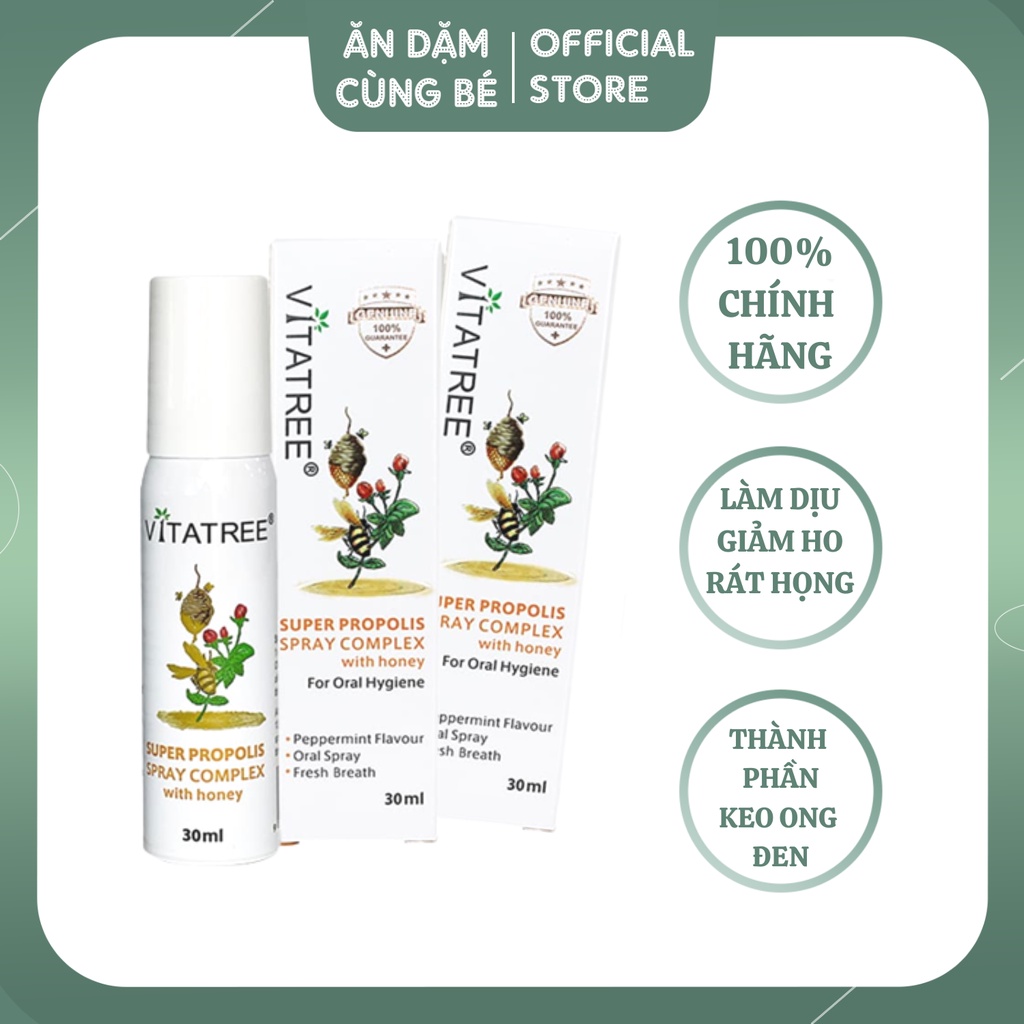 Xịt họng keo ong giảm ho VITATREE cho bé mẫu mới chính hãng 00417
