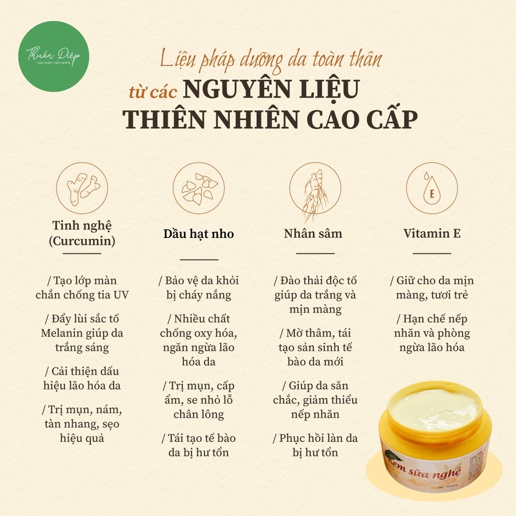 KEM DƯỠNG DA TOÀN THÂN kem sữa nghệ sáng da, dưỡng ẩm body butter [HANDMADE] [Thuần Diệp]