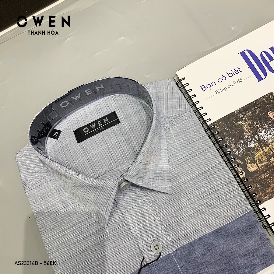 Áo Sơ Mi Nam Dài Tay Owen AS23314D Somi Công Sở Cao Cấp Màu Ghi Xám Kẻ Ngang Dáng Ôm Không Túi Chất Sợi Tre Mềm Mát | BigBuy360 - bigbuy360.vn