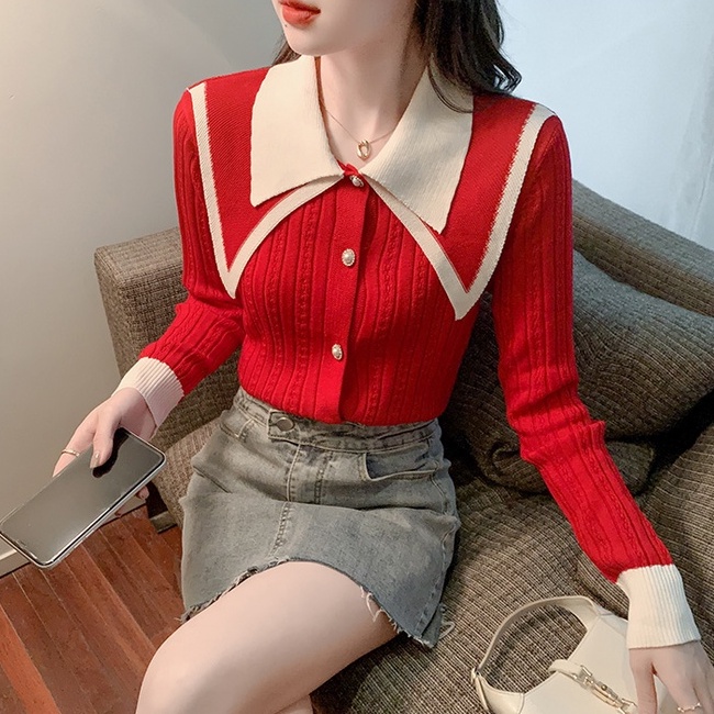 ZHELIHANGFEI Áo Khoác Cardigan Dệt Kim Cổ Búp Bê Xinh Xắn Cho Nữ