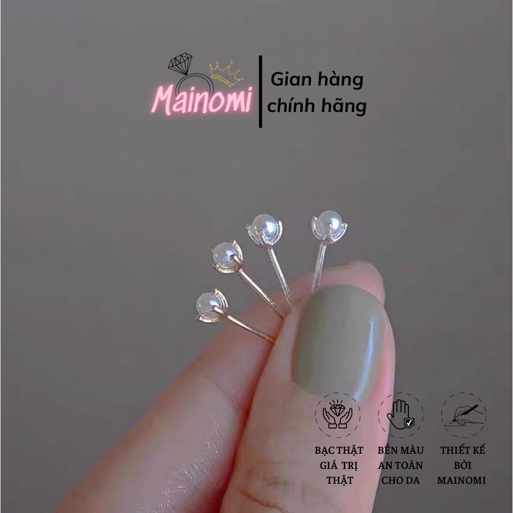 Nụ trai bạc bông tai chốt cắm nhỏ xinh MAINOMI nhẹ nhàng thanh lịch