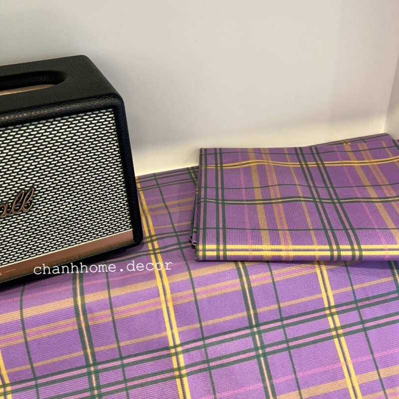 Khăn trải bàn caro Tím vải canvas dùng cho bàn học, nhà bếp, trang trí nhà cửa, khăn trải picnic du lịch Chanhhome.decor