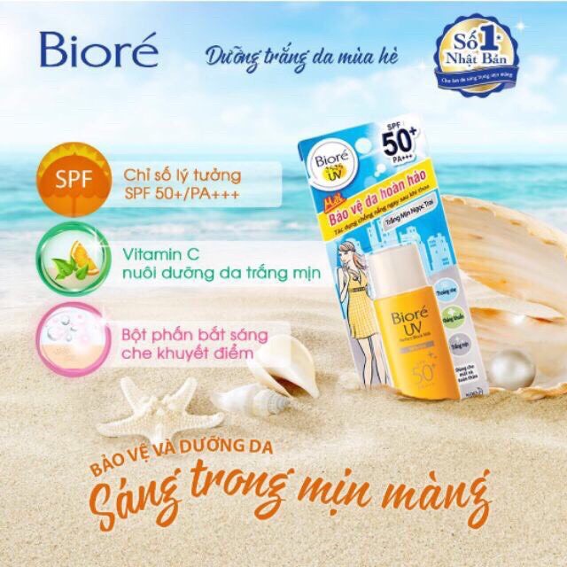 Sữa Chống Nắng Bảo Vệ Da Hoàn Hảo Biore Trắng Mịn Ngọc Trai Cool- Bright- Moisure (Tuýp 25ml)