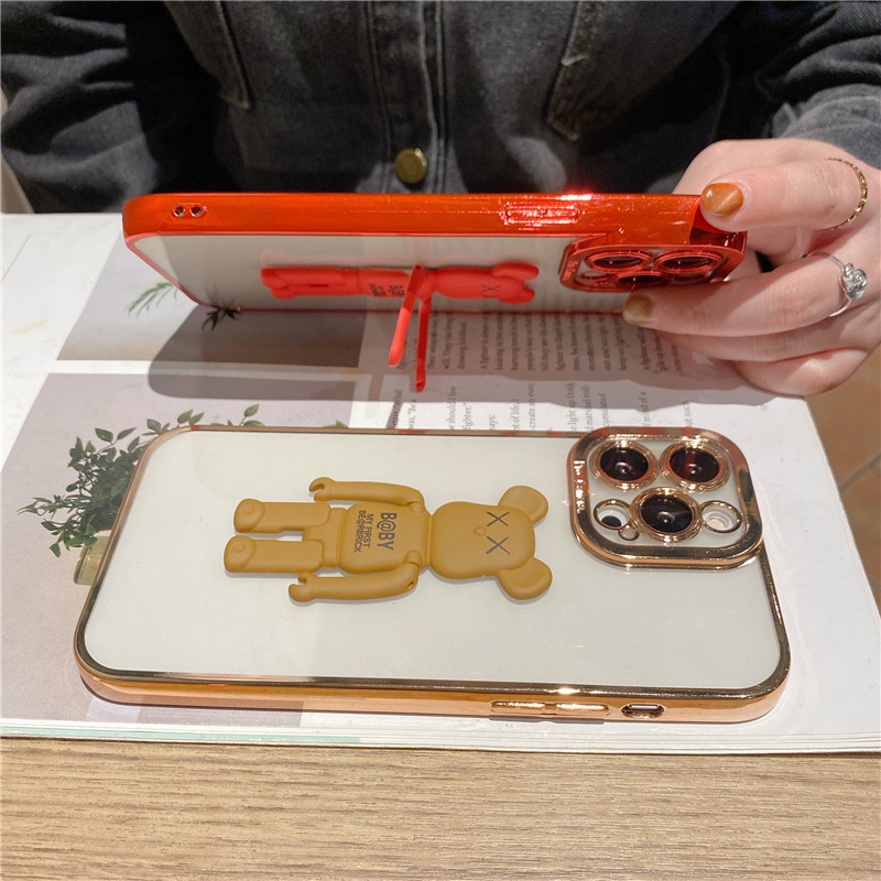 Ốp Điện Thoại Trong Suốt Chống Sốc In Hình Gấu Kèm Giá Đỡ Cho for i-phone11 12 13PROMAX X XS XR XSMAX i-phone7 8PLUS