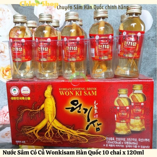 Nước Sâm Có Củ Wonkisam Hàn Quốc 10 chai x 120ml - Nước uống bổ dưỡng từ sâm Hàn Quốc
