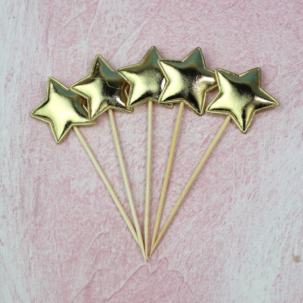 Set 5 Phụ Kiện Trang Trí Bánh Kem Bằng PU Giả Hình Ngôi Sao/Trái Tim/ Vương Miện Xinh Xắn