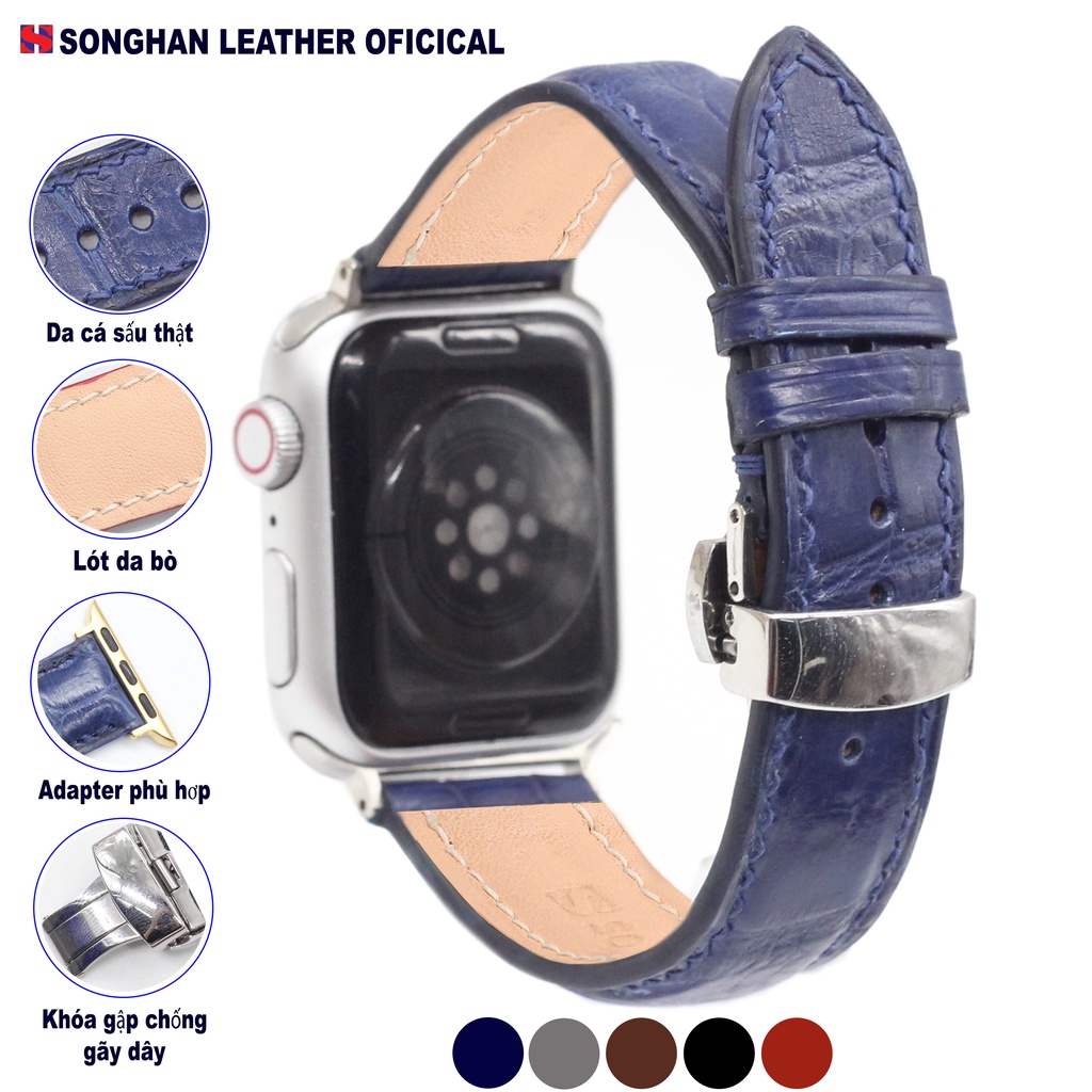 Dây Da Đeo Thay Thế Apple Watch Songhan Leather AW01.Dây Da Cá Sấu Khóa Gập Cao Cấp,Size 38mm-45mm.BH 12 Tháng