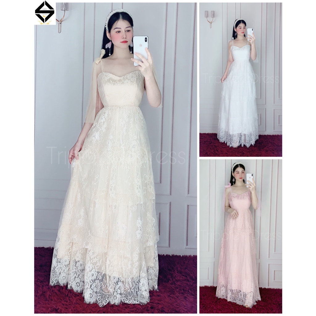 Đầm maxi dự tiệc ren xếp tầng TRIPBLE T DRESS -size M/L ( ảnh/video thật) MS203V