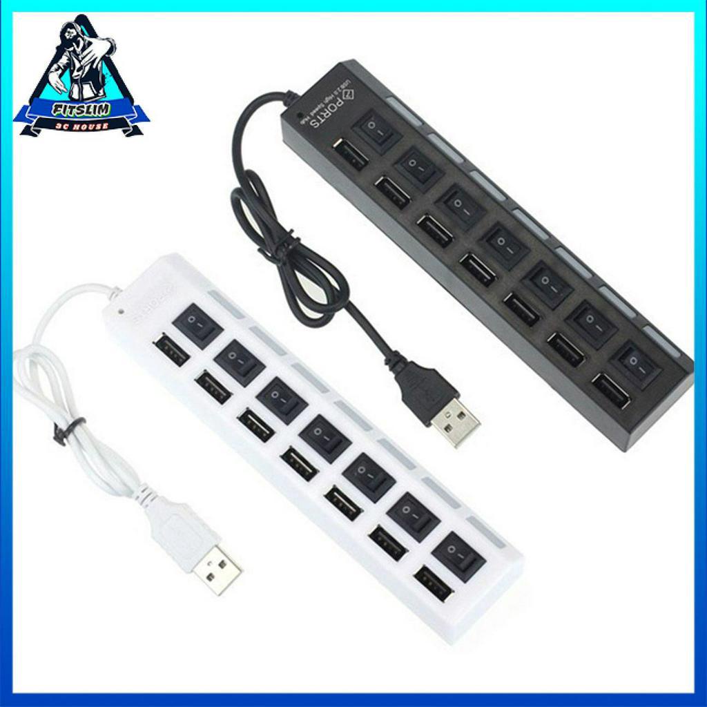 Hub nguồn chuyển đổi 7 cổng USB 2.0 có công tắc tắt/ mở và chỉ báo LED dành cho máy tính để bàn máy tính xách tay