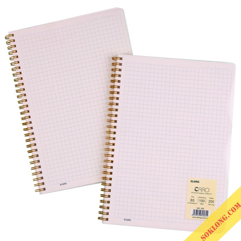 Sổ 200 trang B5 lò xo kép Caro/ Dotgrid Klong bìa cứng giấy siêu dày chống lem mực, vở Klong bullet journal