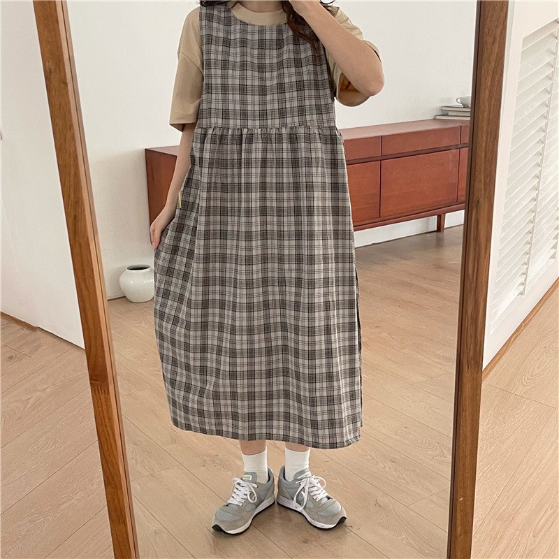 Đầm Maxi dây Dễ thương Kẻ sọc caro Form rộng Mùa Hè Ulzzang Hàn Quốc Váy Midi dài Cute Tiểu thư Thời trang | BigBuy360 - bigbuy360.vn