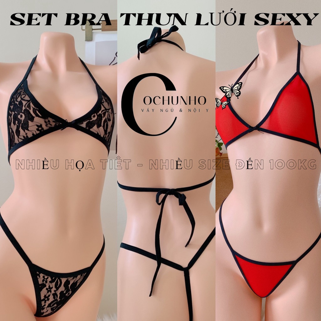 [BK022] Bộ lót lọt khe thun lưới có độ giãn - Set cosplay ren xuyên thấu gợi cảm - Cochunhoquan11