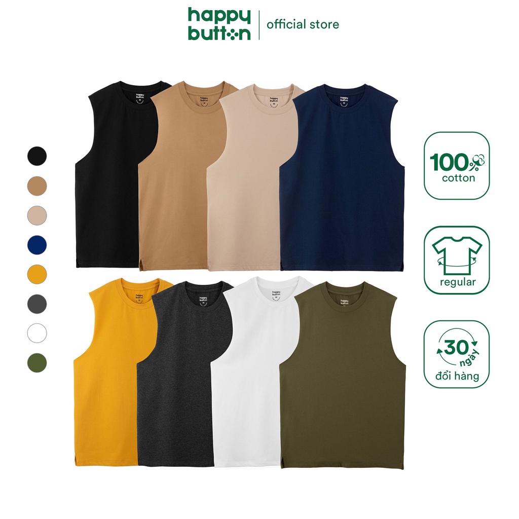 Áo Ba Lỗ Nam - vải thun cotton, form regular fit - Happy Button
