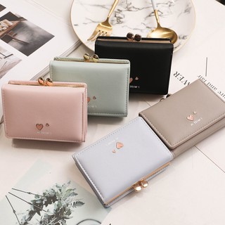 ❄ↂ♚Ví ngắn nữ dễ thương hình trái tim cô gái Nhật bản Hàn Quốc đơn giản gấp ba nhỏ tinh tế siêu mỏng đổi
