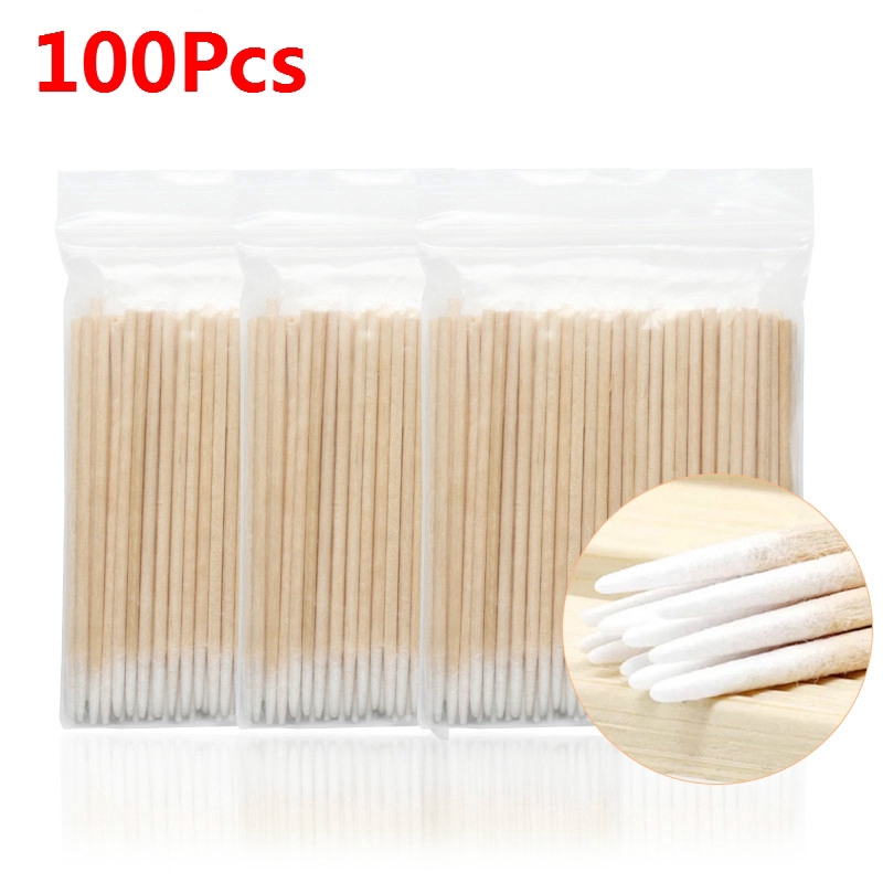 Bộ 100 miếng tăm bông dùng 1 lần cán gỗ nhỏ không rụng đa năng
