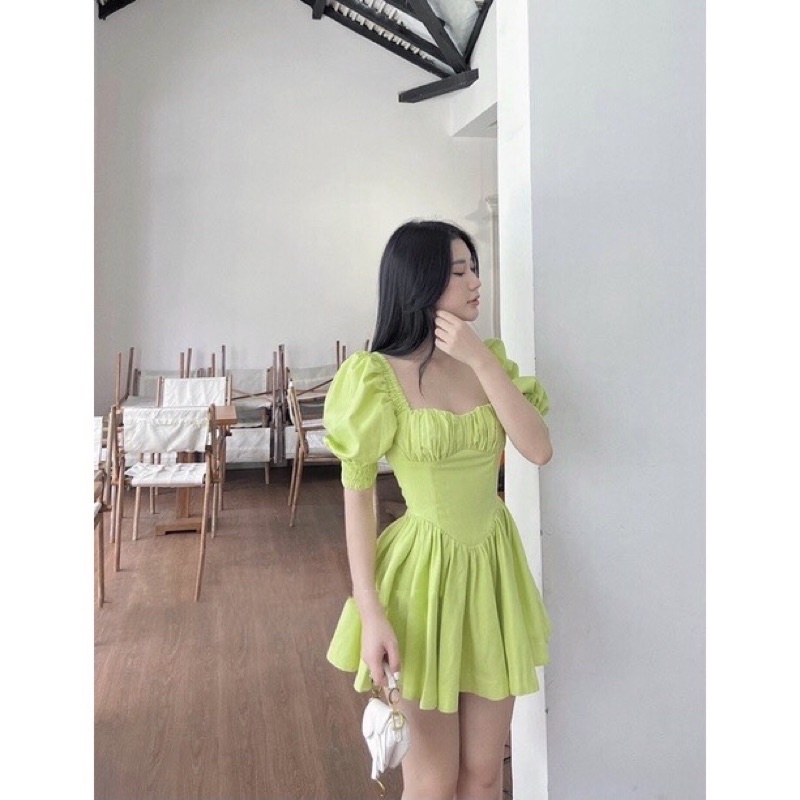 Đầm Váy Cổ Vuông Nhún Ngực 3 Màu F5HT