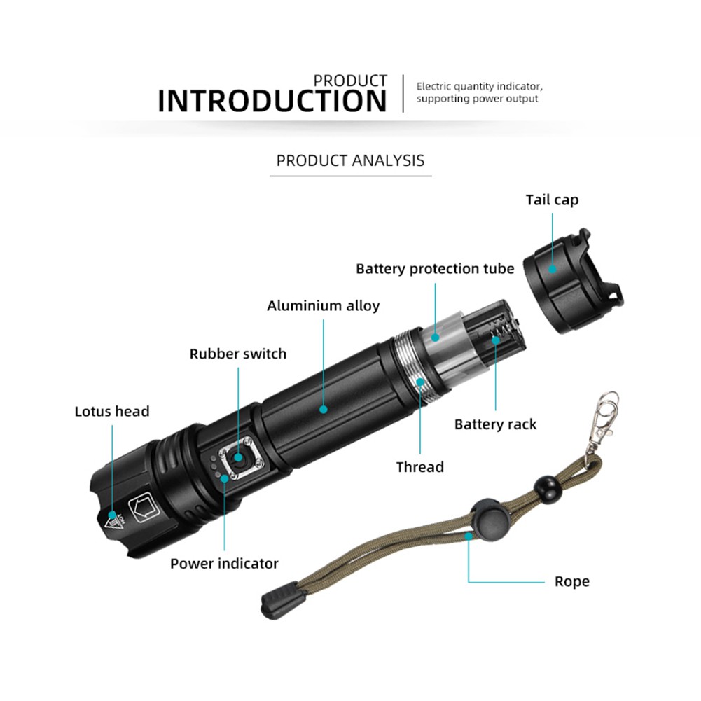 Đèn Pin Siêu Sáng Xhp90 90000 Lumens 5 Chế Độ Tiện Dụng