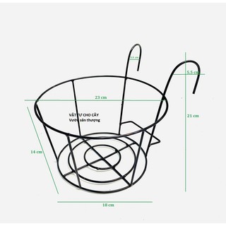 1 Giỏ Sắt Treo Chậu Có Khung Trợ Lực Chậu Cây Ban Công, Hàng Rào Màu Đen