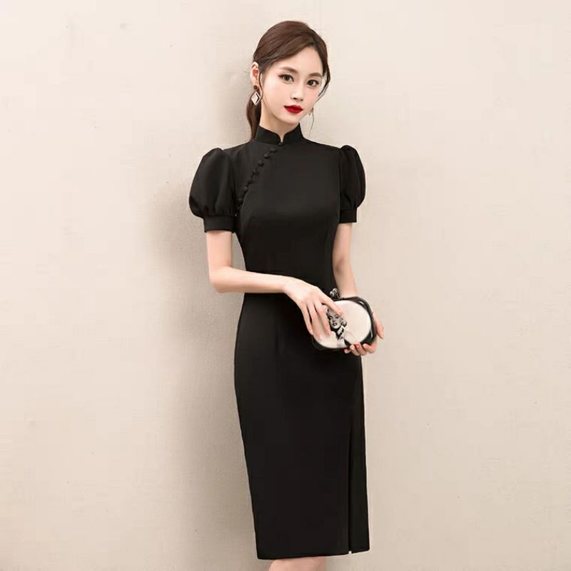 Sườn Xám Dạ Hội Màu Đen Thiết Kế Sang Trọng 40-70kg