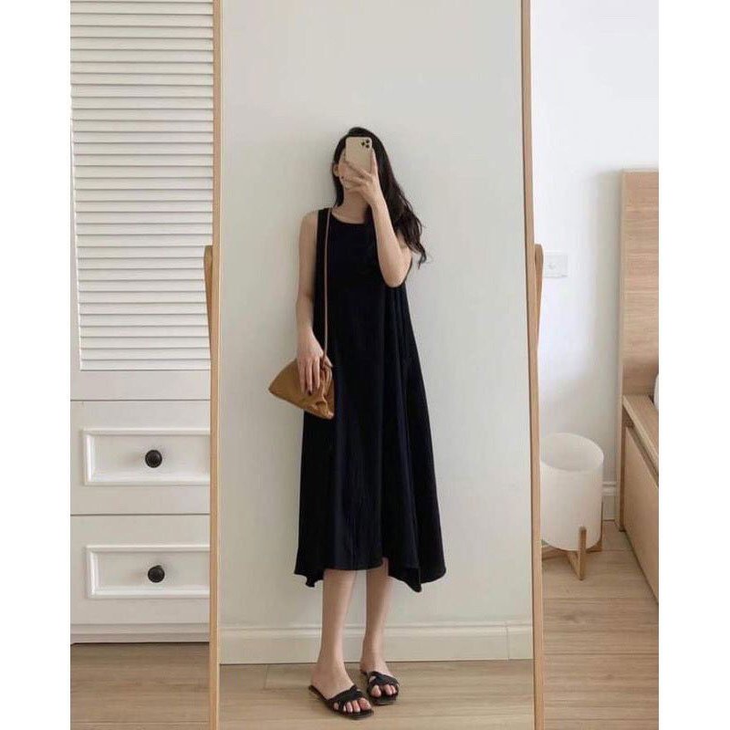 Váy Ba Lỗ Dáng Thụng Nữ ⚡ Casper.Store | FREESHIP | ⚡ Đầm midi suông trơn dáng rộng thiết kế basic, đơn giản Ulzzang