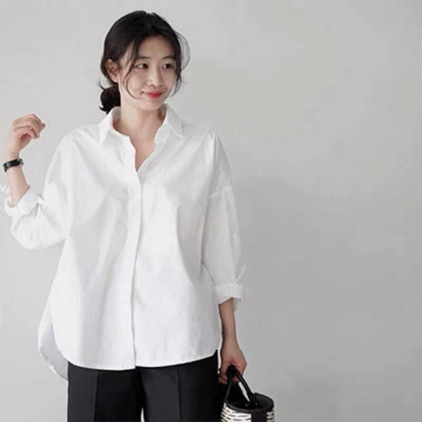 [AMANDA] Áo sơ mi nữ trắng dài tay chất lụa hàn oversize. Áo sơ mi đuôi tôm nhiều màu (freesize)