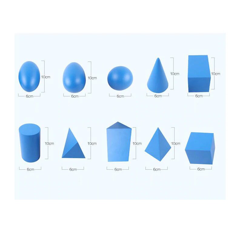 Hộp khối hình học màu xanh kèm đế (Geometric Solids with Stand, Bases, and Box)