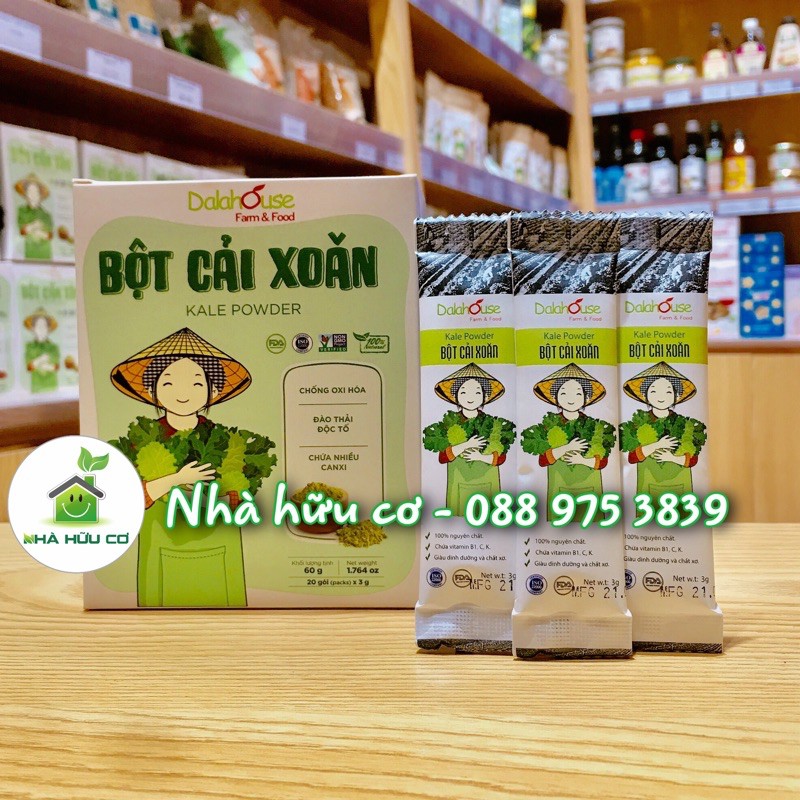 Hộp 20 gói loại 3g bột cải xoăn (cải kale) hữu cơ nguyên chất sấy lạnh Dalahouse