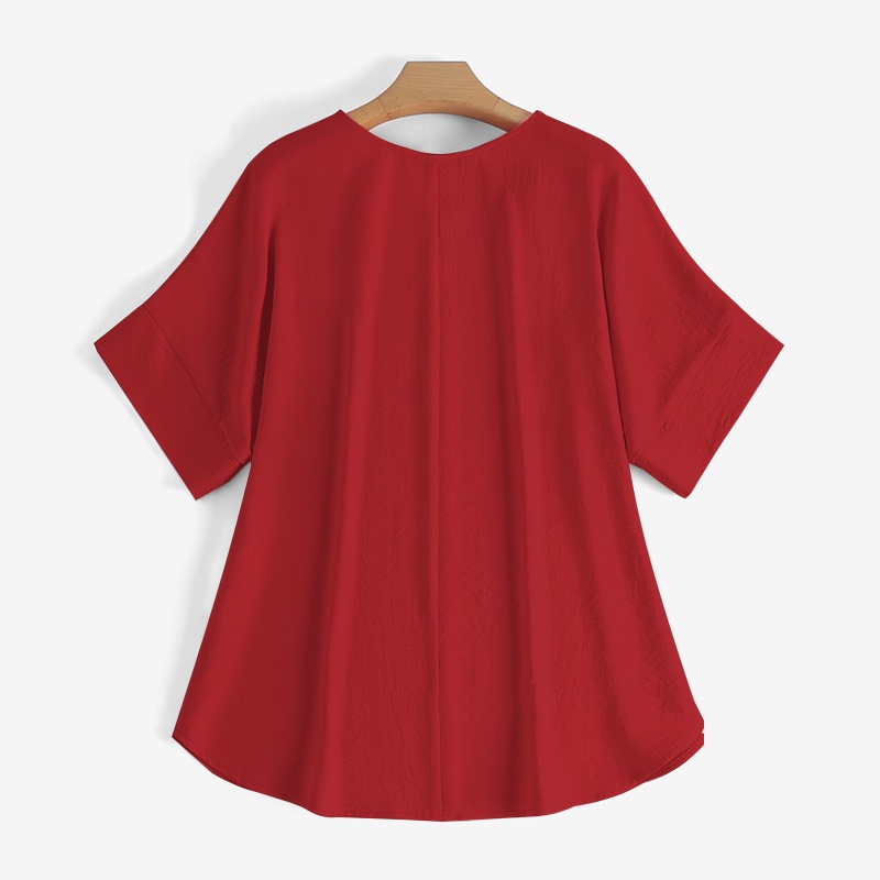 Áo Sơ Mi Nữ Tay Lửng Cổ Chữ V Màu Trơn Phong Cách Vintage ZANZEA