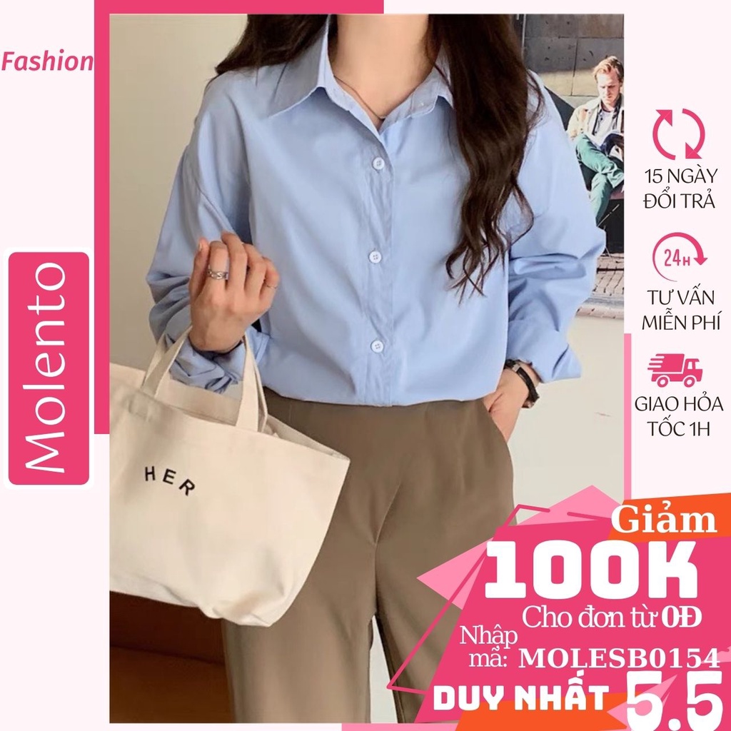 Áo Sơ Mi Nữ From Rộng Công Sở Dài Tay Phong Cách Ulzzang Vintage Hàn Quốc Chất Đũi Tơ Đẹp Màu Sắc Trẻ Trung Molento M95