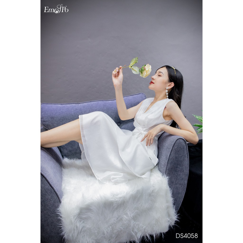 [Mã BMLT200 giảm đến 200K đơn 499K] Đầm xòe xếp tầng, sát nách, đai eo rời Emspo DS4060