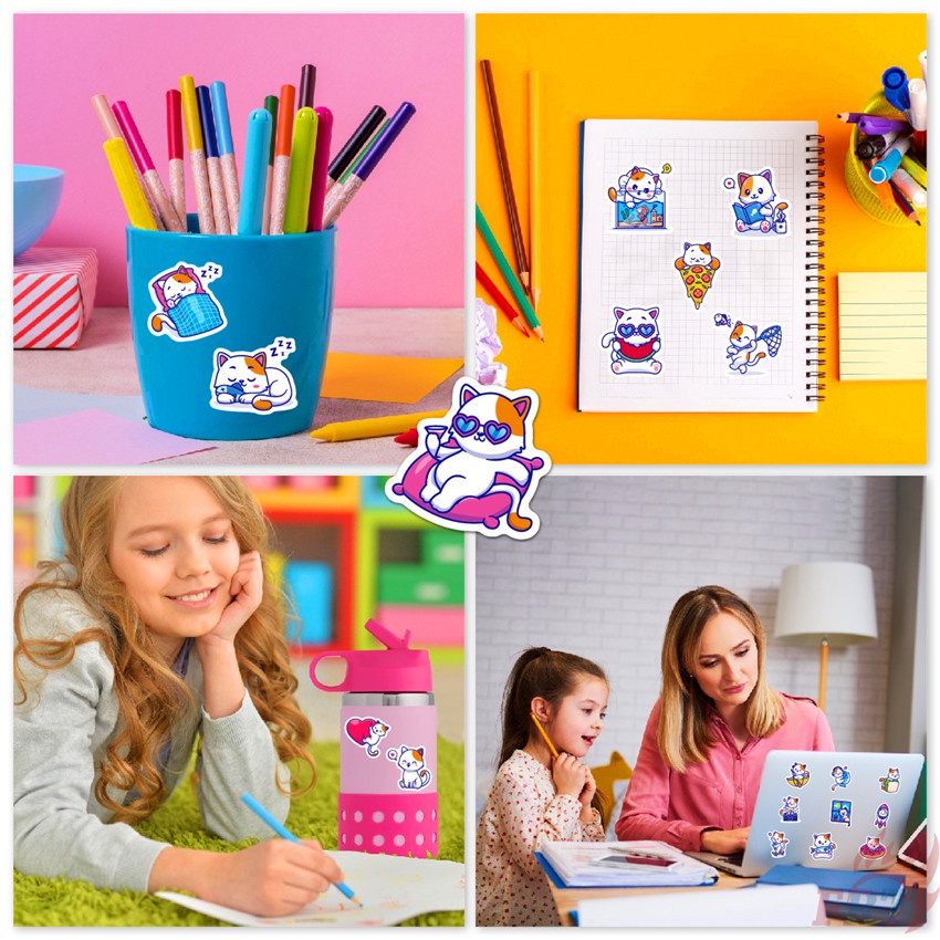 ❉ Nhãn Dán Mini Series 01 Hình Mèo Con Đáng Yêu ❉ Bộ 50 Sticker Họa Tiết Doodle Hợp Thời Trang