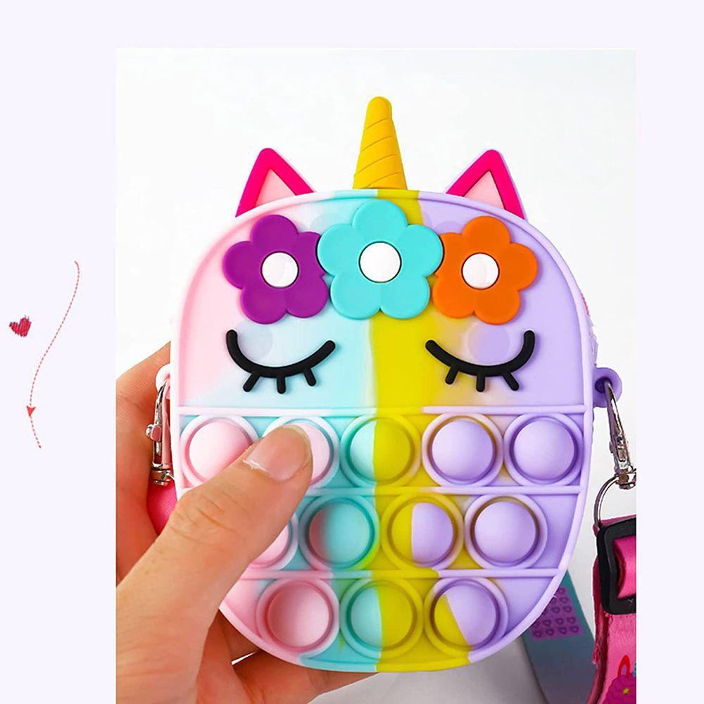 MIHAN1 Girls Unicorn Bag Stress Relief Messenger Bag Coin Purse Fidget Popper Squeeze Toy Decompression Toys Push Bubble Silicone Kids Gifts Handbags/Multicolor