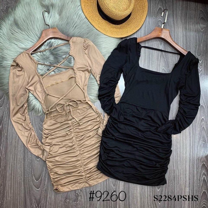 Đầm đan dây lưng tay dài thun Borip