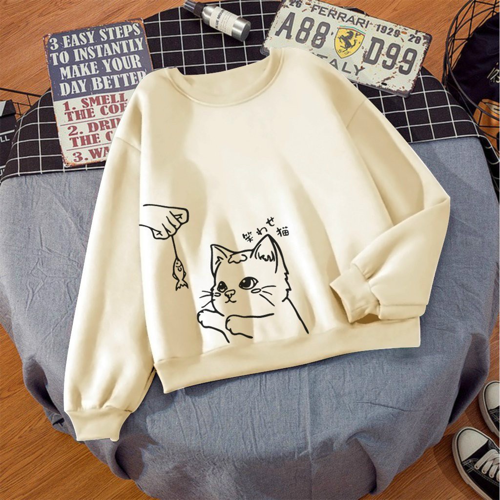 ÁO SWEATER NỈ UNISEX IN MÈO BẮT CÁ CỰC ĐẸP NHIỀU MÀU