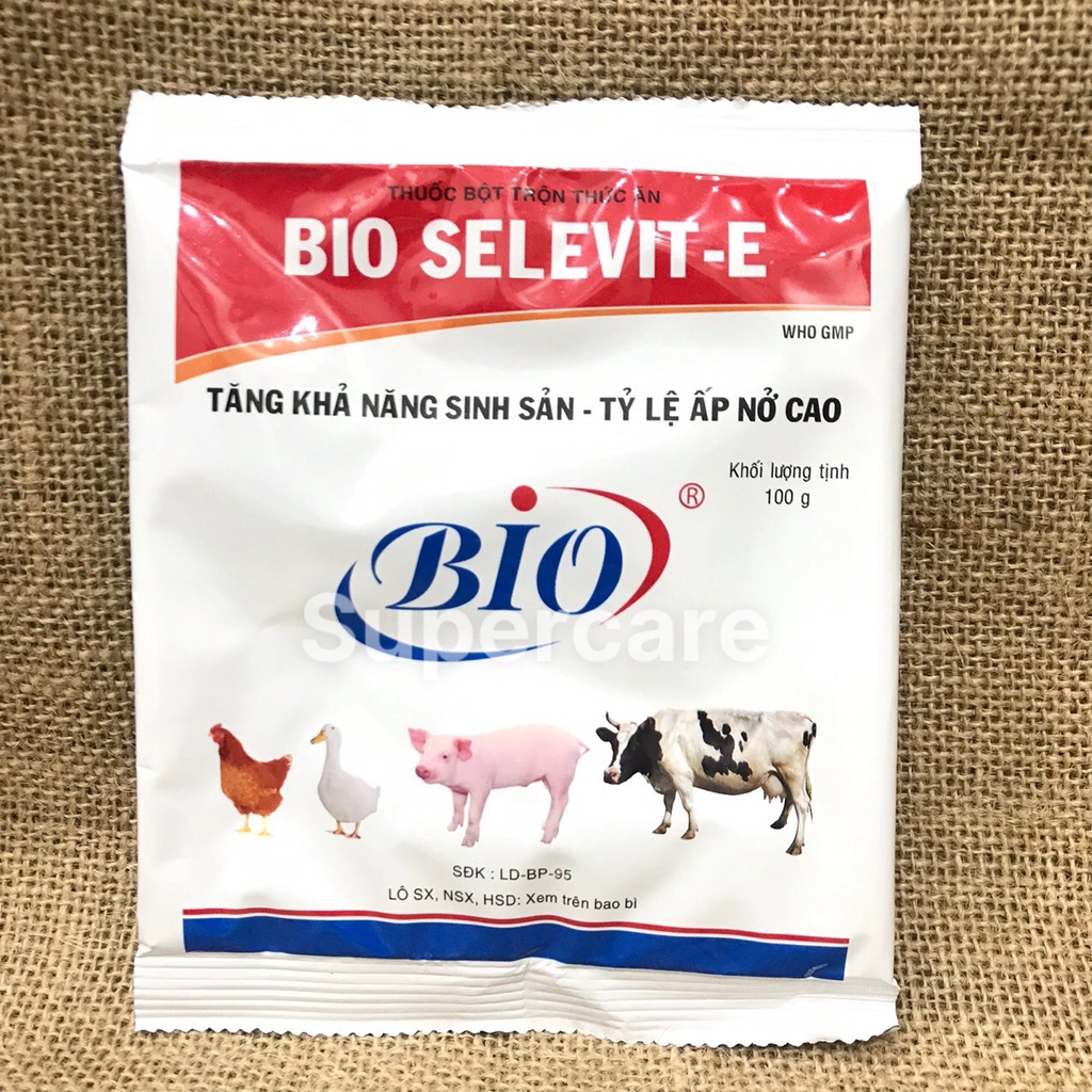 BIO SELEVIT E 100gr - Tăng Khả Năng Sinh Sản, Tỉ Lệ Ấp Nở Cao Trên Gia Súc Gia Cầm