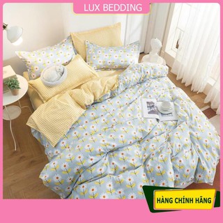 Bộ chăn ga gối cotton poly Hoa Nhí nền xanh nhập khẩu bộ 4 món Chăn, ga , 2 vỏ gối