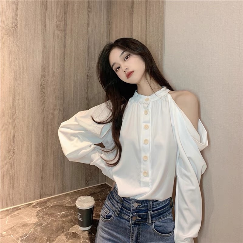 2END | Áo sơ mi nữ kiểu hở vai phong cách Hàn Quốc