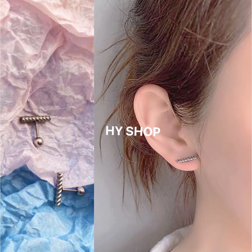 khuyên tai titan nam nữ thanh xoắn không gỉ không dị ứng (stick minimal earring) unisex bts cá tính