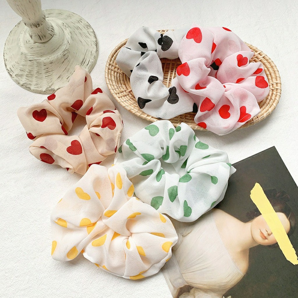 Dây cột tóc vải caro,chấm bi,bông hoa scrunchies Hàn Quốc xinh xắn