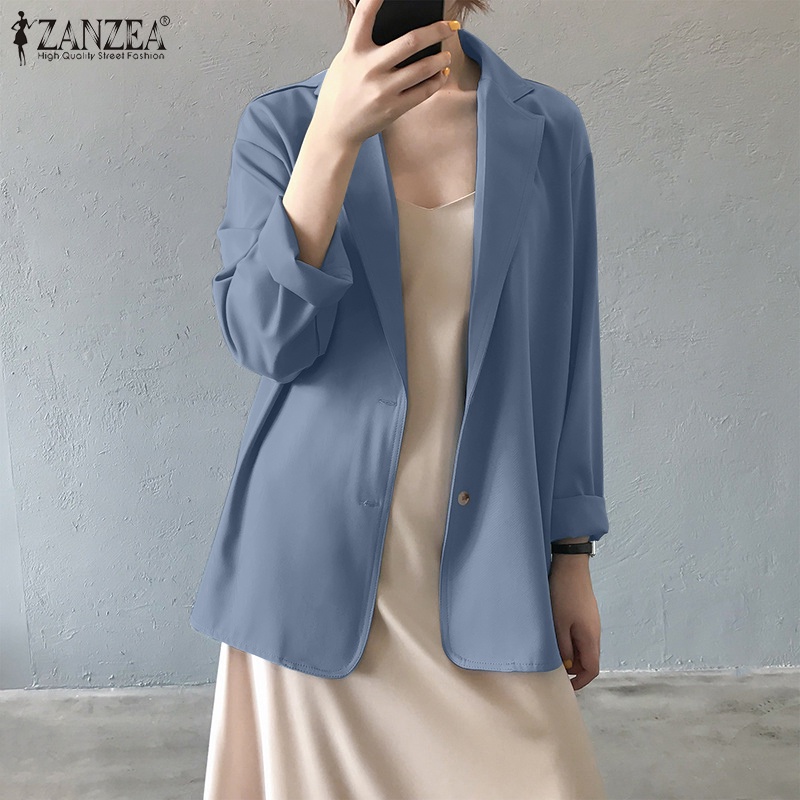 ZANZEA Áo Khoác Blazer Dài Tay Màu Trơn Thời Trang Cho Nữ
