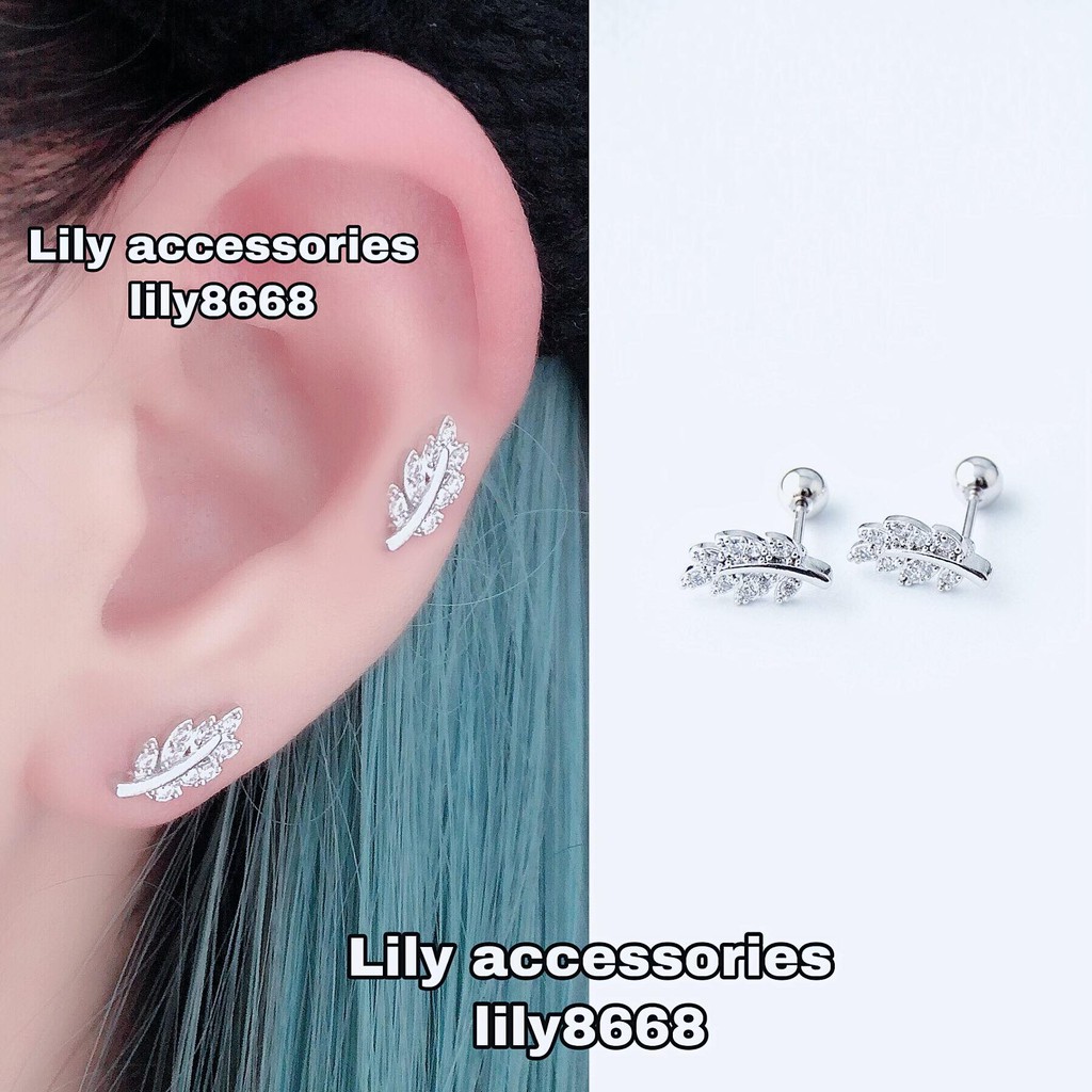 Leaf Earring bông tai khuyên tai titan chiếc lá đính đá không gỉ không đen không dị ứng nam nữ unisex