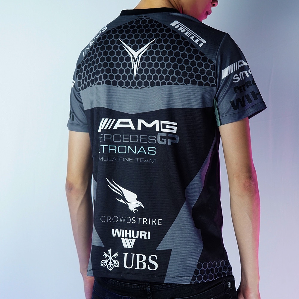 Áo thun nam ngắn tay không cổ in nhiệt tem xám