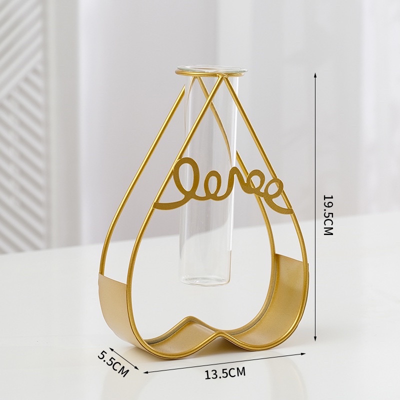 Lọ hoa thủy tinh viền kim loại có chữ Love, trang trí decor, ảnh thật, giá bán cho 1 lọ