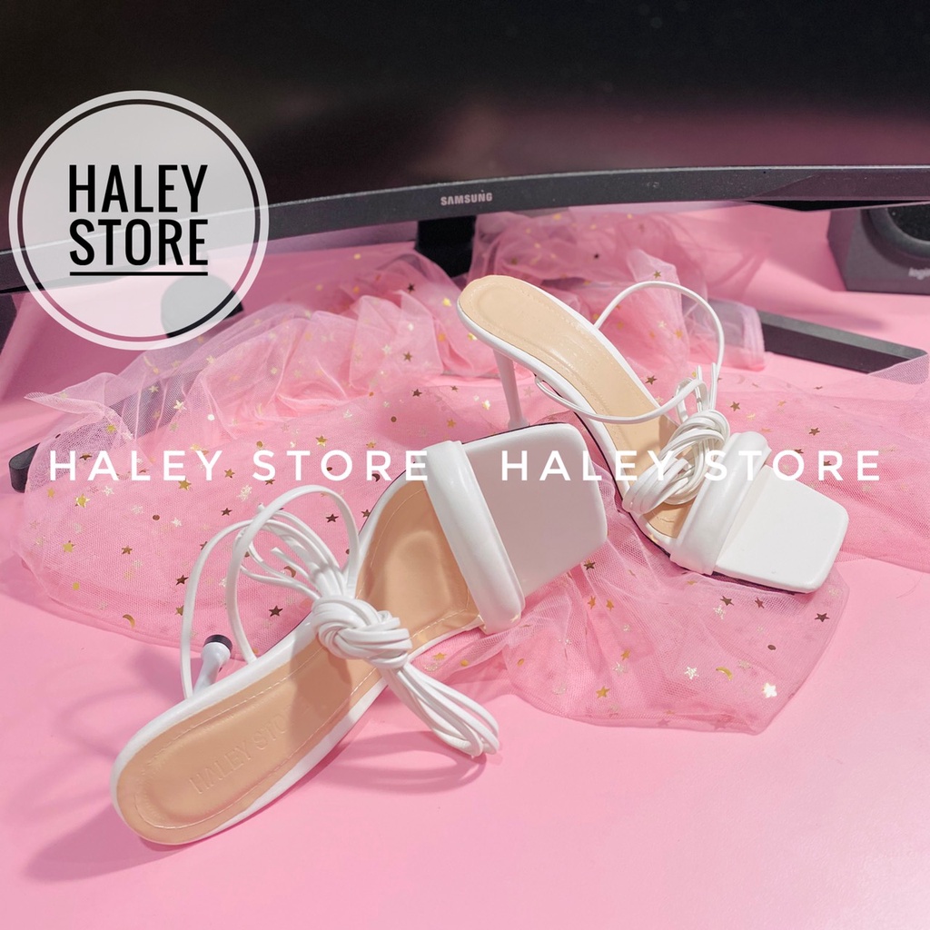 Giày sandal nữ HALEY STORE chiến binh cột dây quai ngang mũi vuông quai phồng dây mảnh rẻ bền đẹp màu xanh hot
